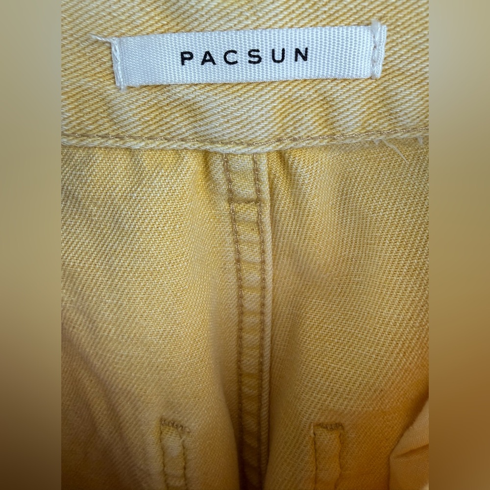 PacSun Yellow Ultra High Rise Flare Carpenter Jeans Size 27 Raw Hem EUC - Picture 7 of 7